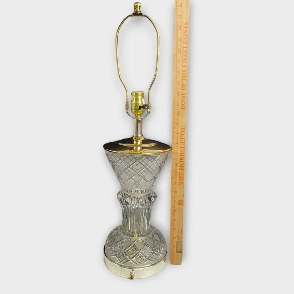 Cut Crystal Art Deco 3 Way Trumpet Style Table Lamps Gold Plated Vintage 26 Inch